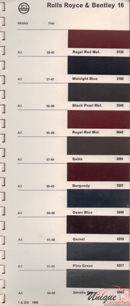 1957 - 1968 Rolls-Royce Paint Charts Autocolor